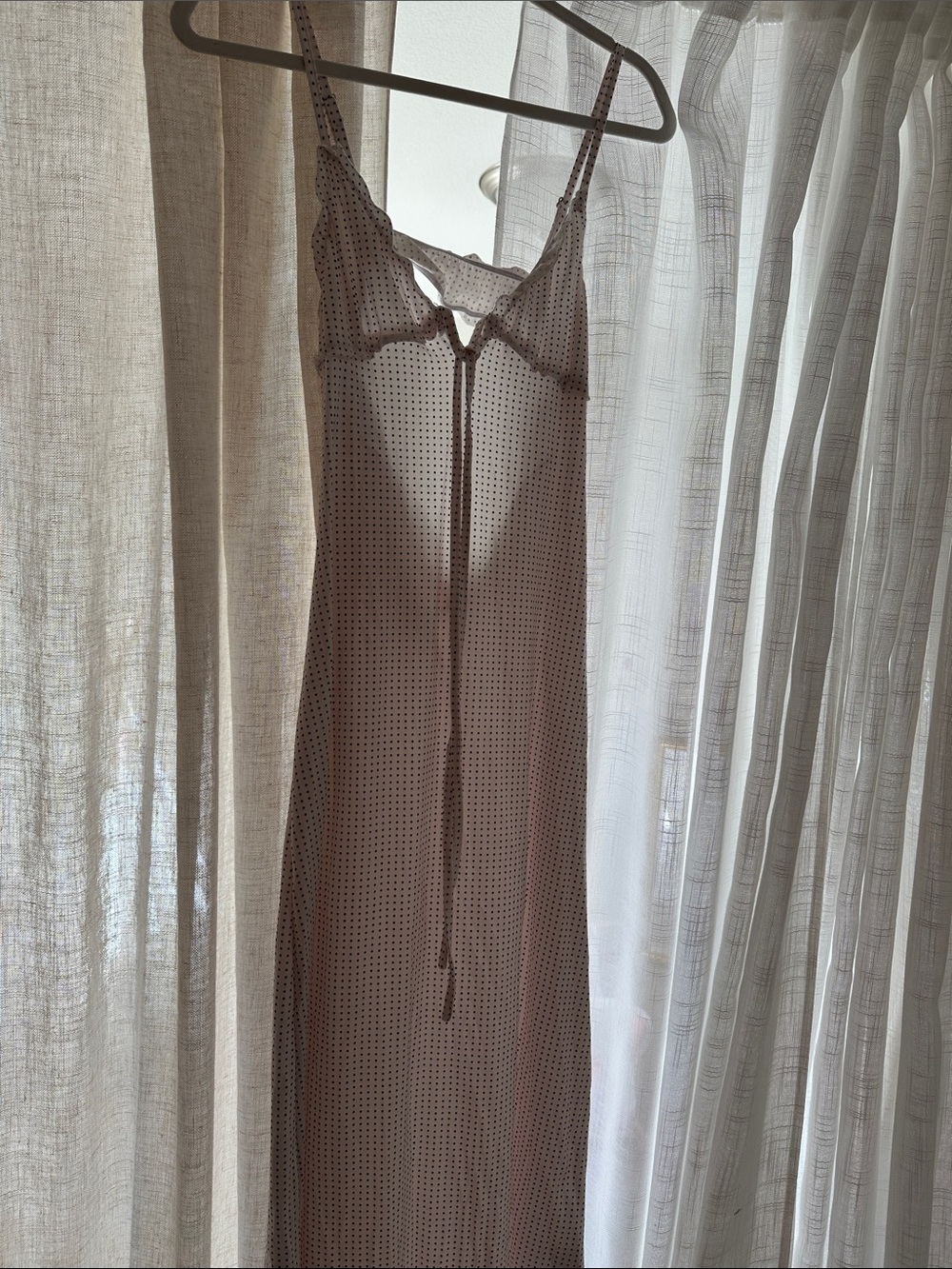 Sheer Polka Dot Slip Dress - Taupe